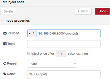 Inject Node settings